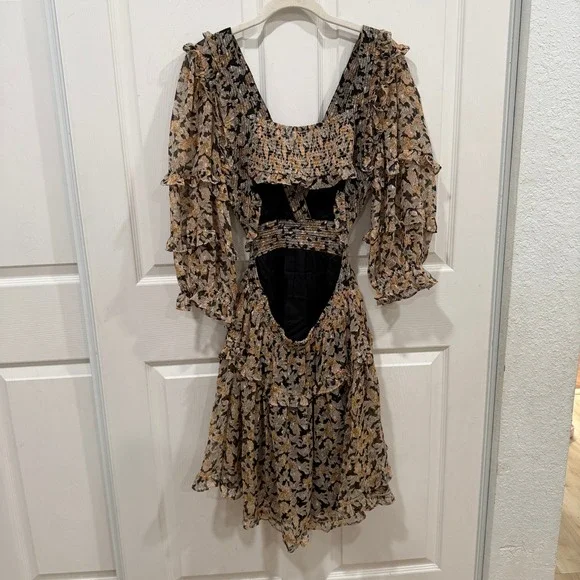 Anthropologie Neitr Mot Dress Medium Floral Ruffle Trim‎ Long Sleeve Mini - Picture 6 of 12